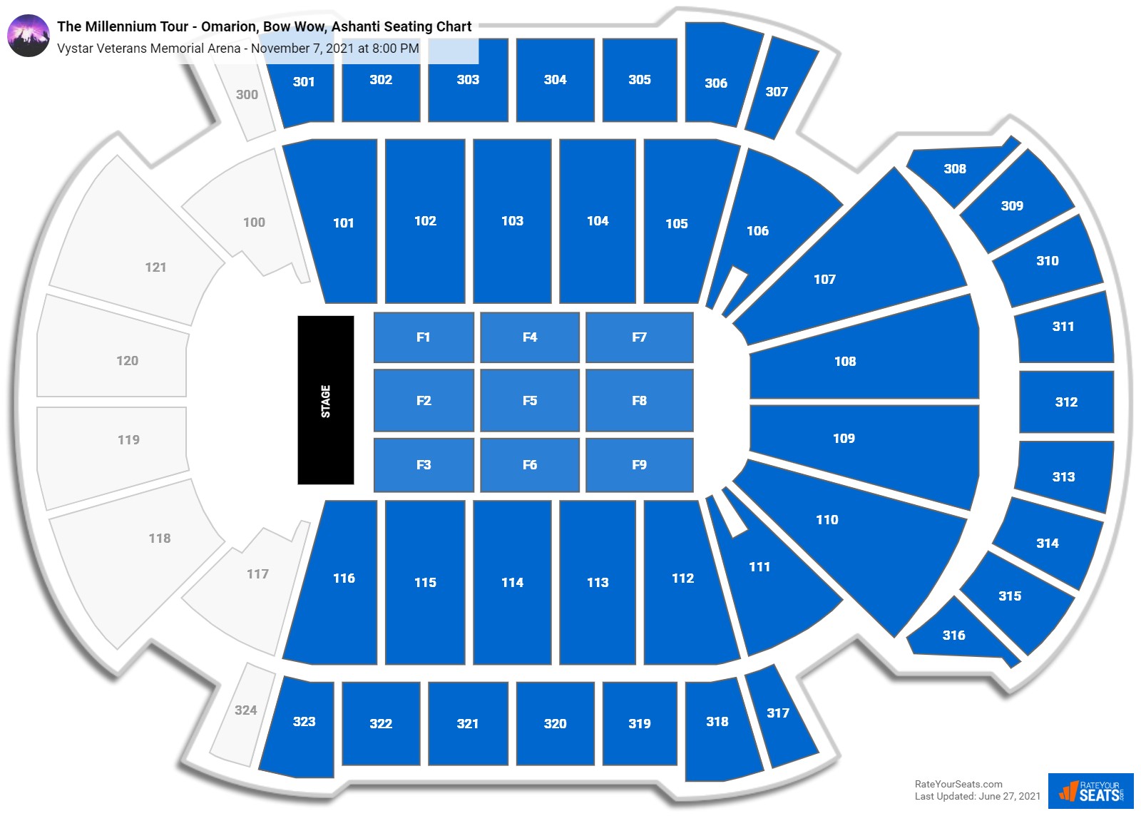 The Millennium Tour - Omarion, Bow Wow, Ashanti seating chart Vystar Veterans Memorial Arena