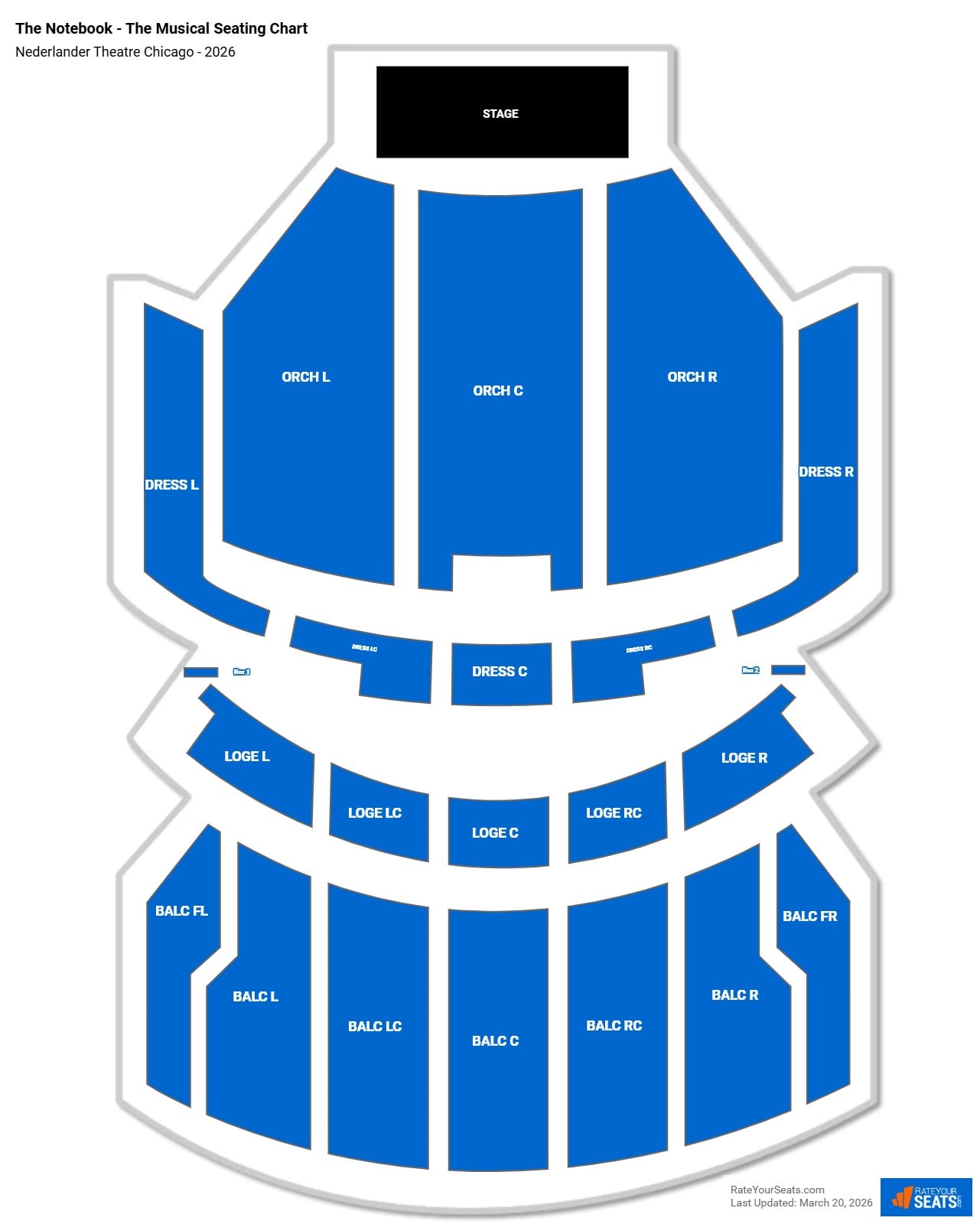 The Notebook - The Musical seating chart Nederlander Theatre Chicago