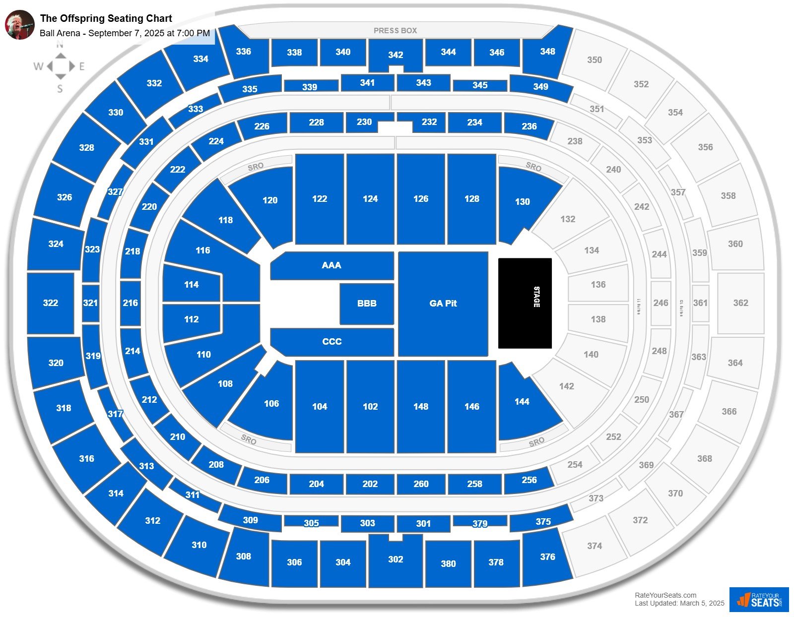 The Offspring seating chart Ball Arena
