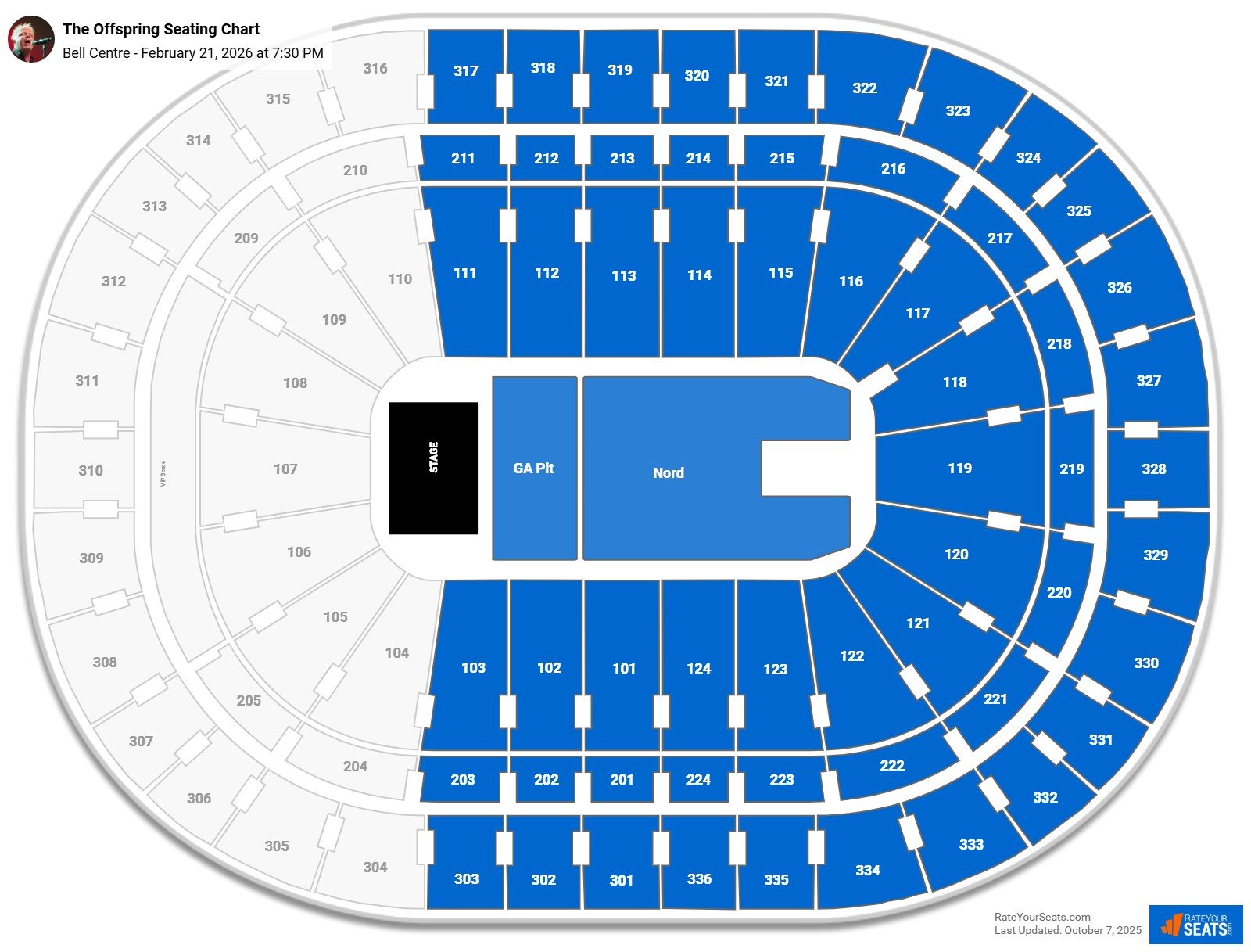 The Offspring seating chart Bell Centre