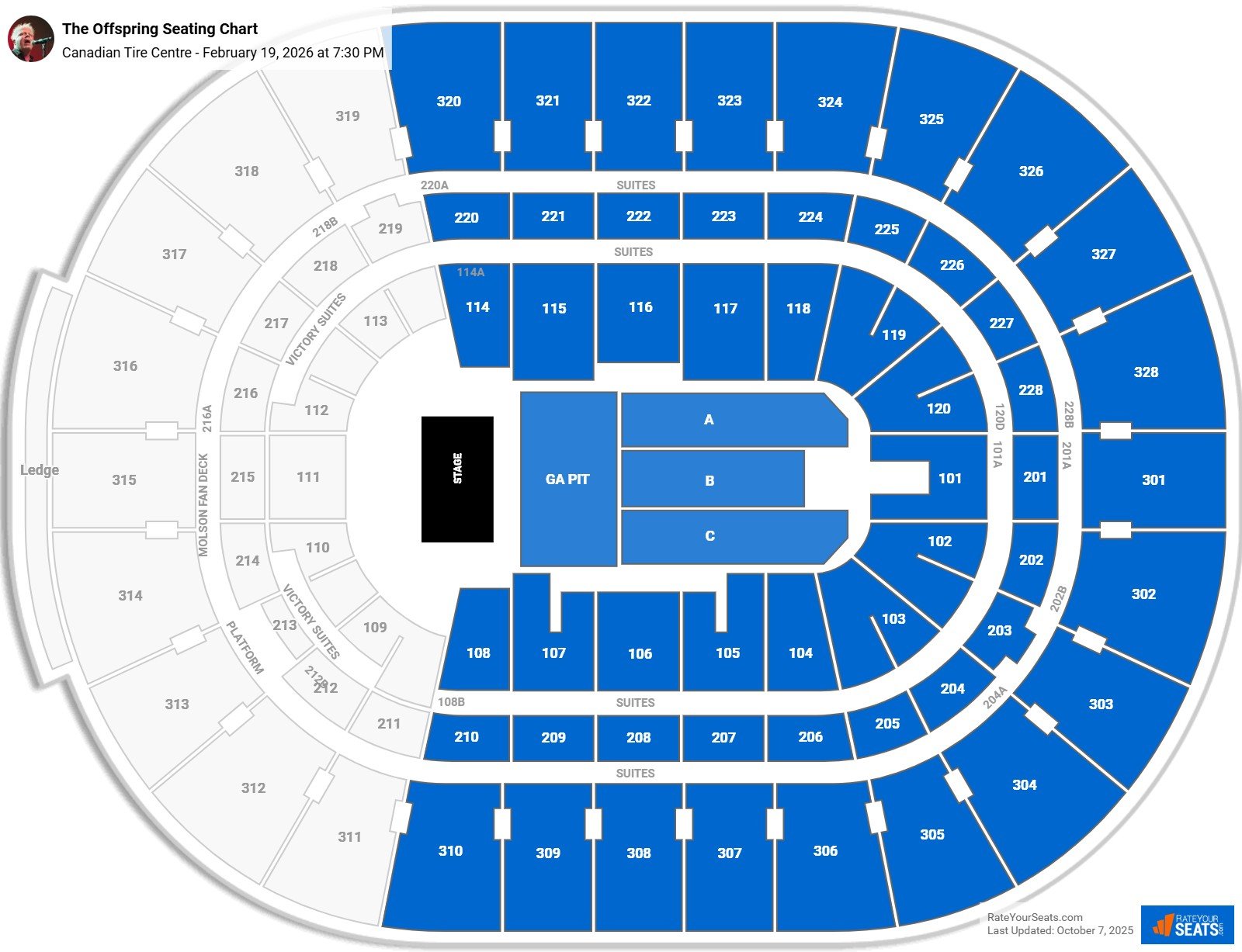 The Offspring seating chart Canadian Tire Centre