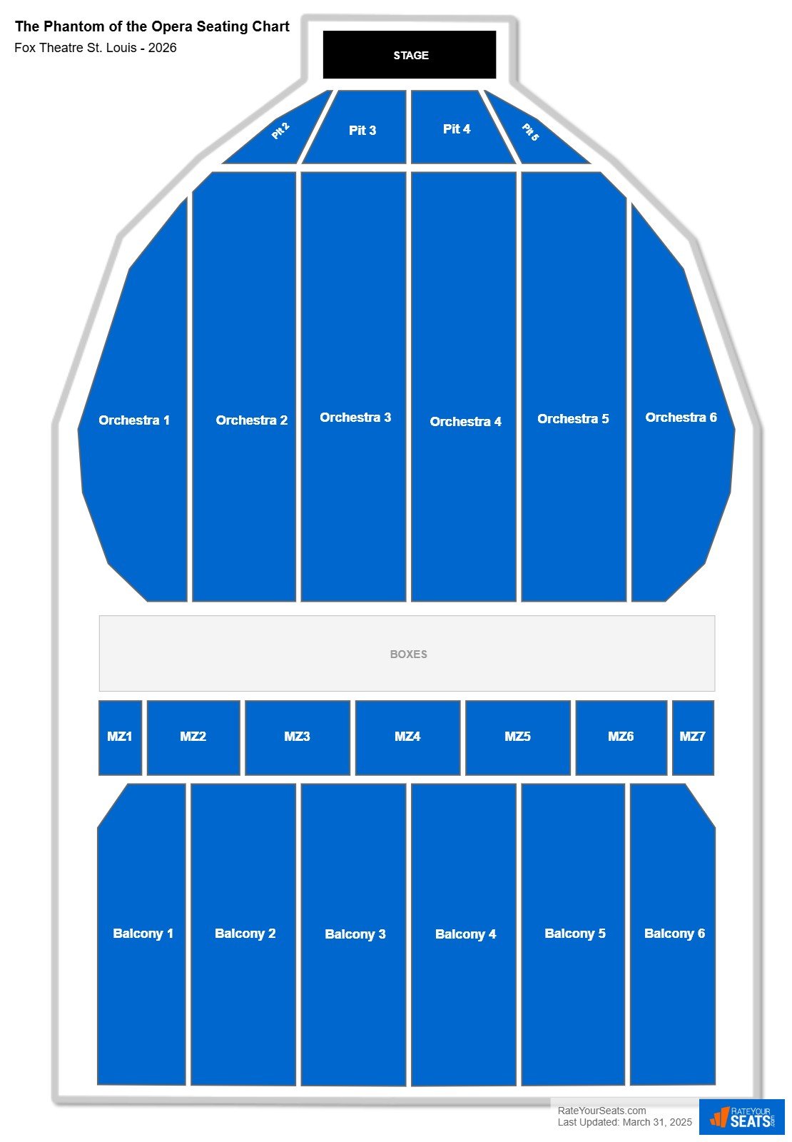 The Phantom of the Opera seating chart Fox Theatre St. Louis