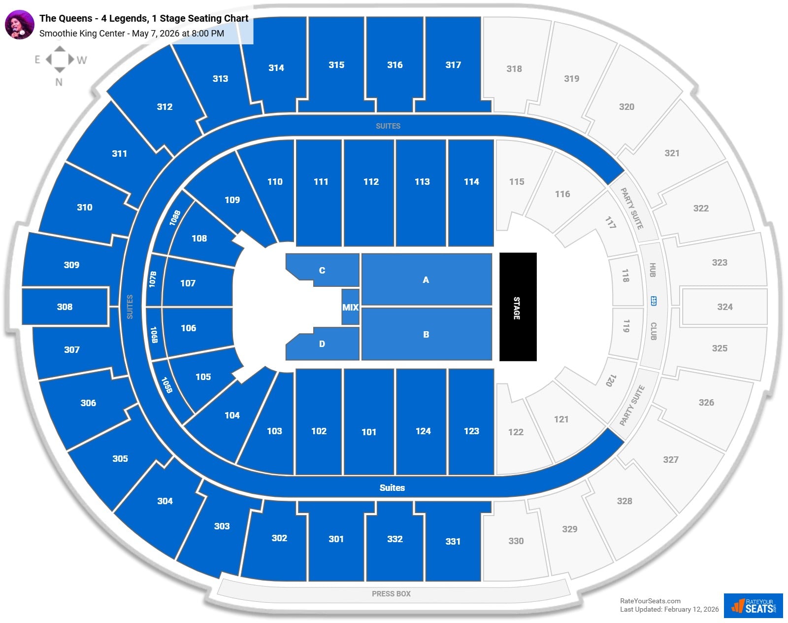 The Queens - 4 Legends, 1 Stage seating chart Smoothie King Center
