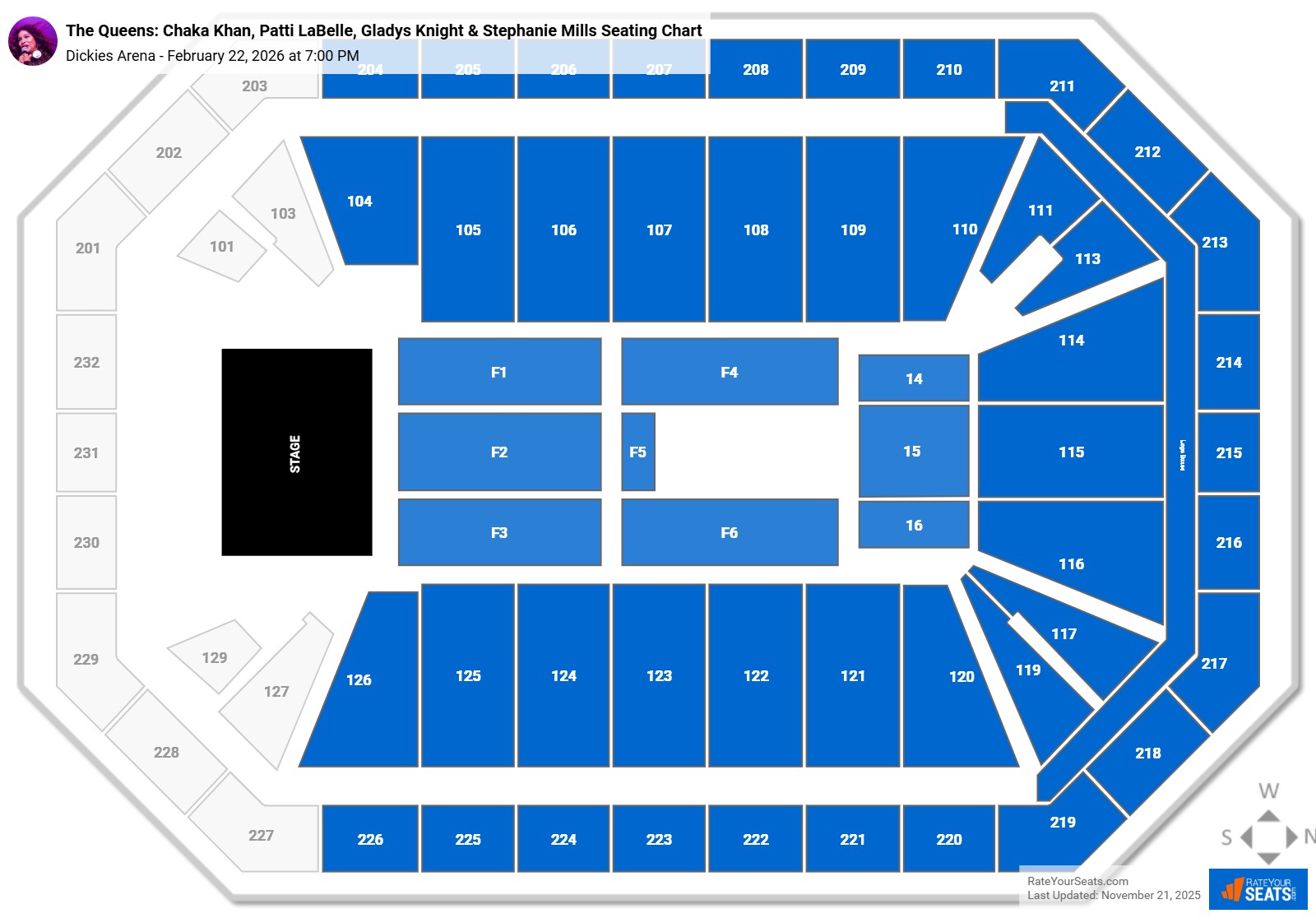 The Queens - Chaka Khan, Patti LaBelle, Gladys Knight & Stephanie Mills seating chart Dickies Arena