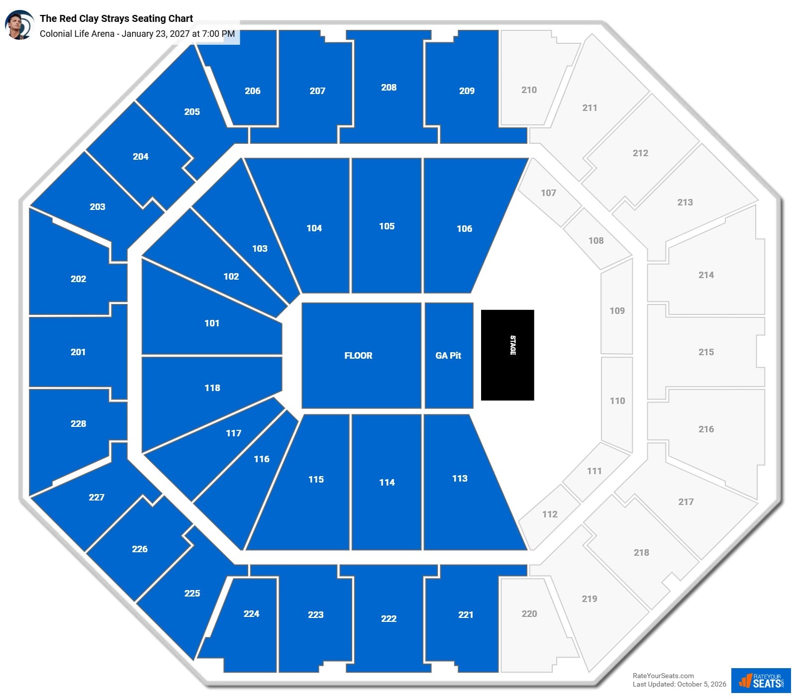 The Red Clay Strays Seating Chart at Colonial Life Arena