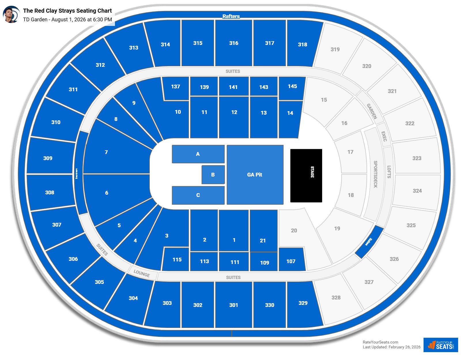 The Red Clay Strays seating chart TD Garden