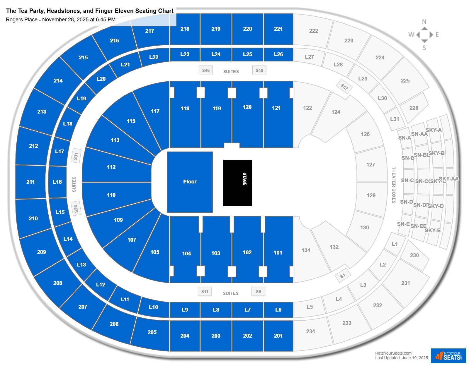 The Tea Party, Headstones, and Finger Eleven seating chart Rogers Place