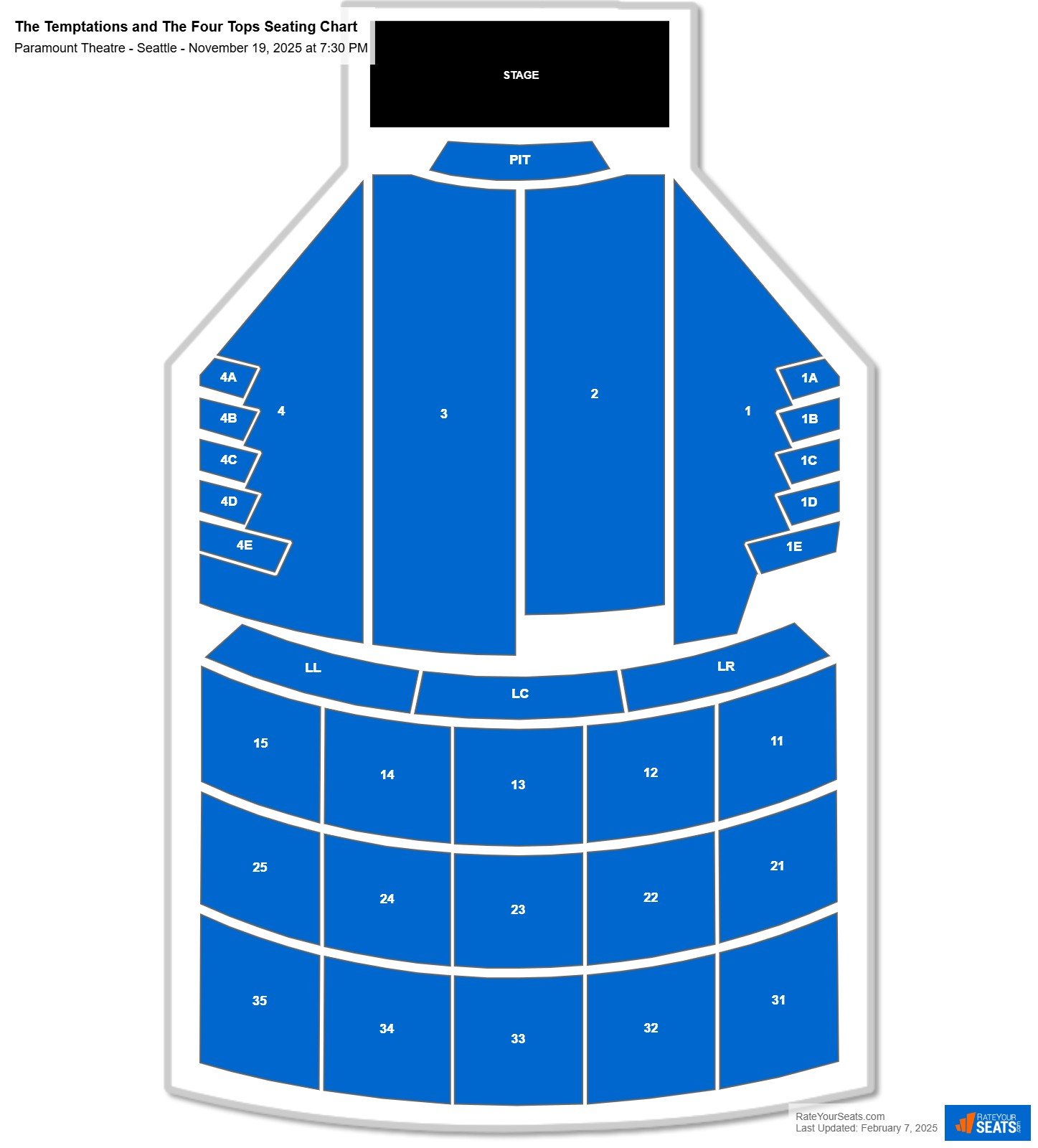 The Temptations and The Four Tops seating chart Paramount Theatre - Seattle