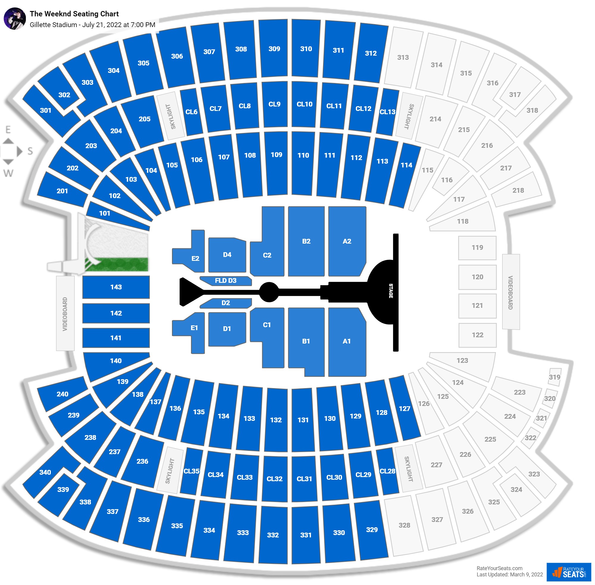 The Weeknd seating chart Gillette Stadium