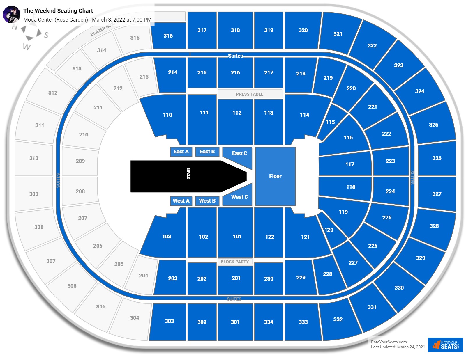 The Weeknd seating chart Moda Center (Rose Garden)