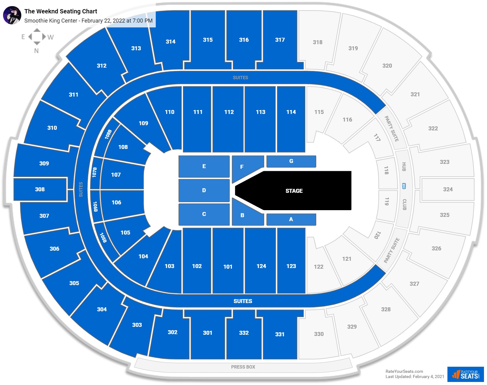 The Weeknd seating chart Smoothie King Center