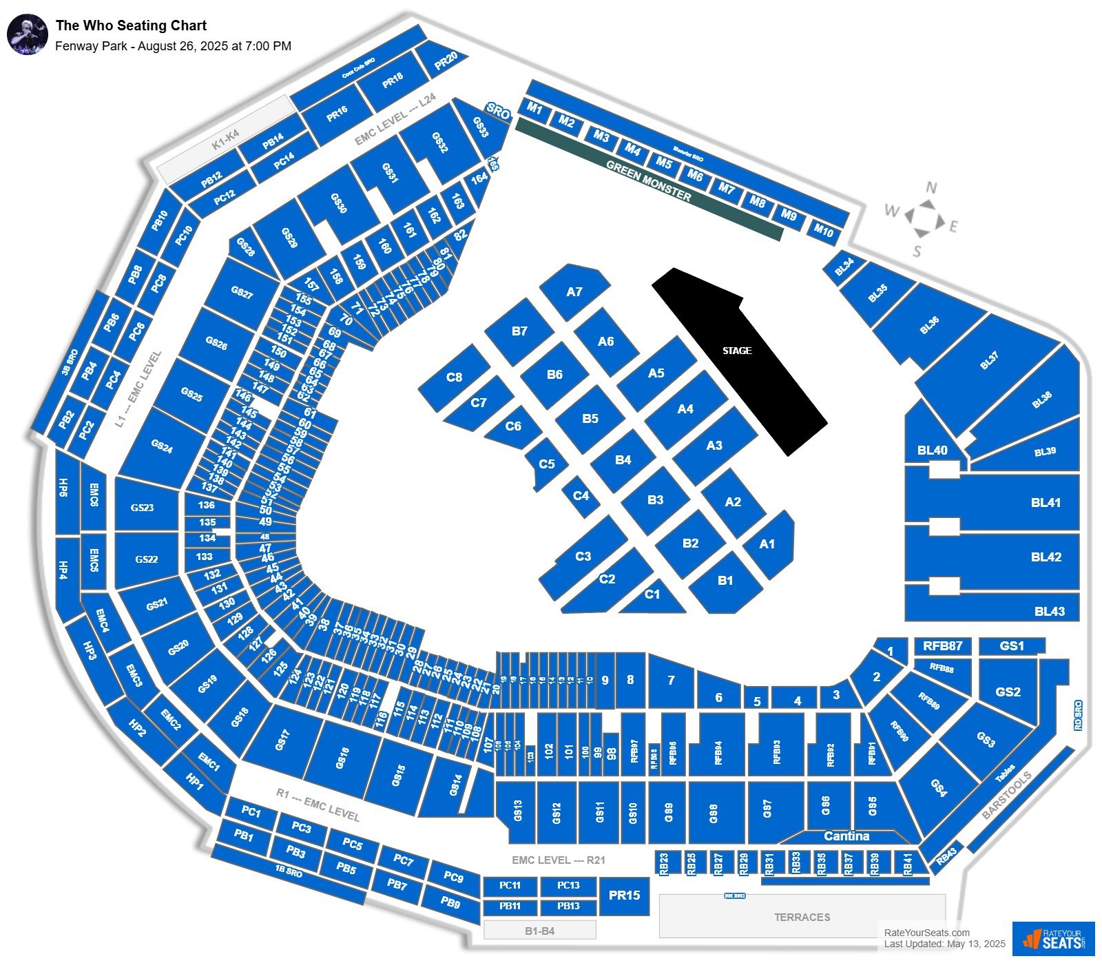 The Who seating chart Fenway Park