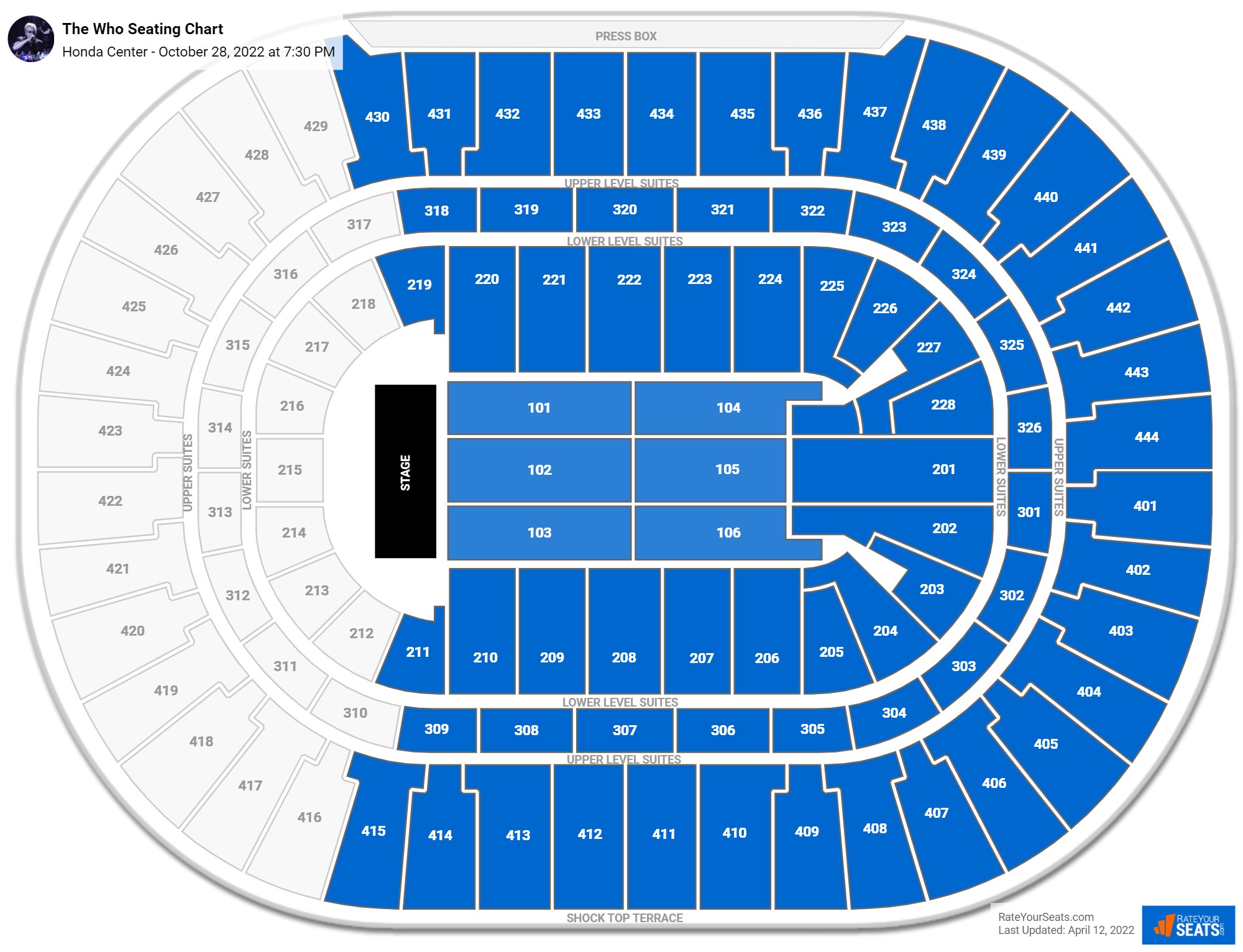 The Who seating chart Honda Center