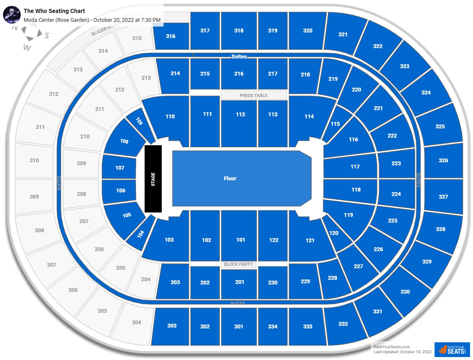 The Who seating chart Moda Center (Rose Garden)