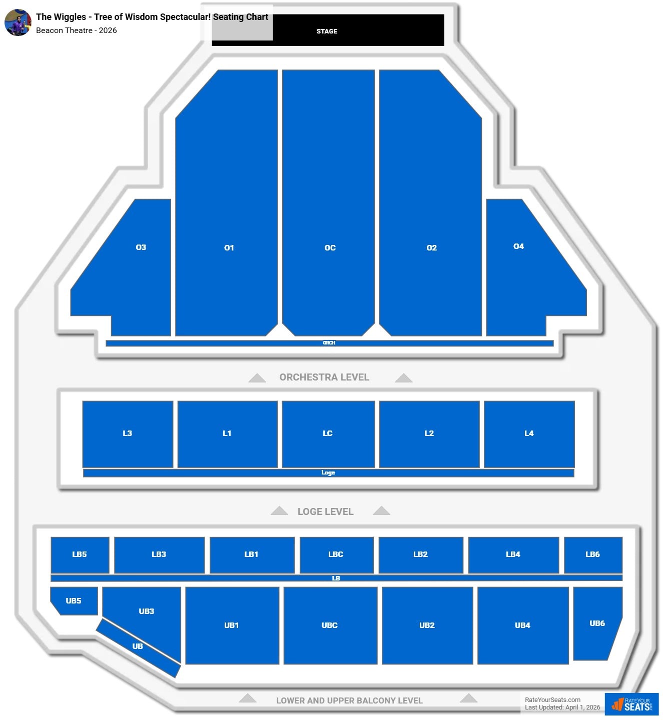 The Wiggles - Tree of Wisdom Spectacular! seating chart Beacon Theatre