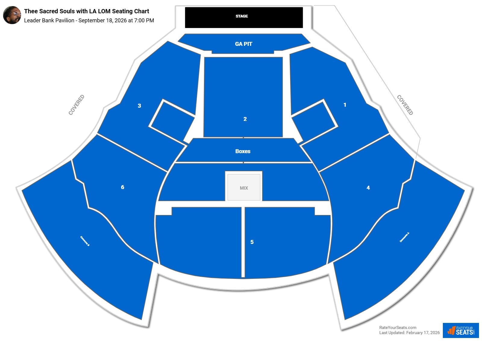 Thee Sacred Souls with LA LOM seating chart Leader Bank Pavilion
