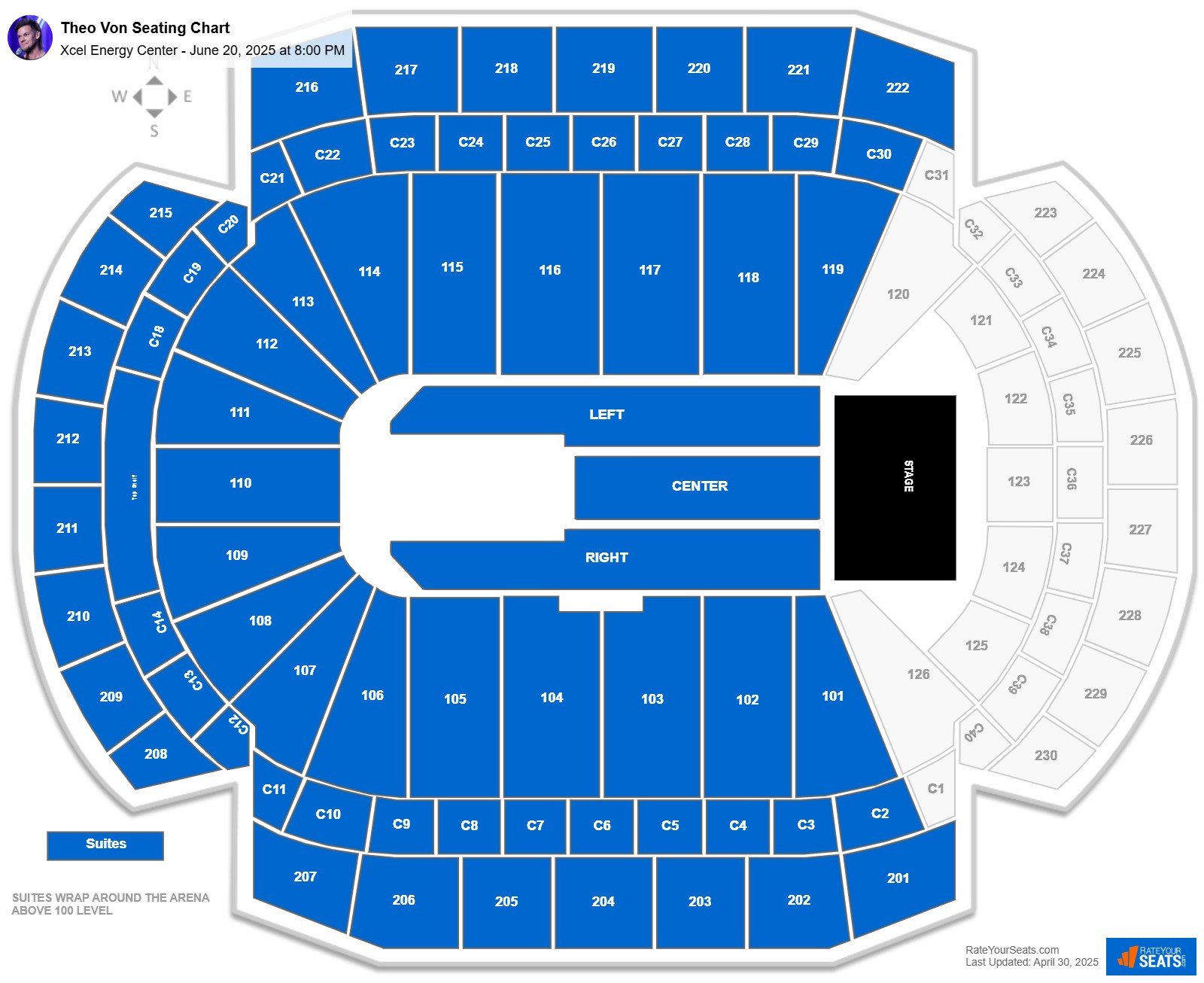 Theo Von seating chart Xcel Energy Center