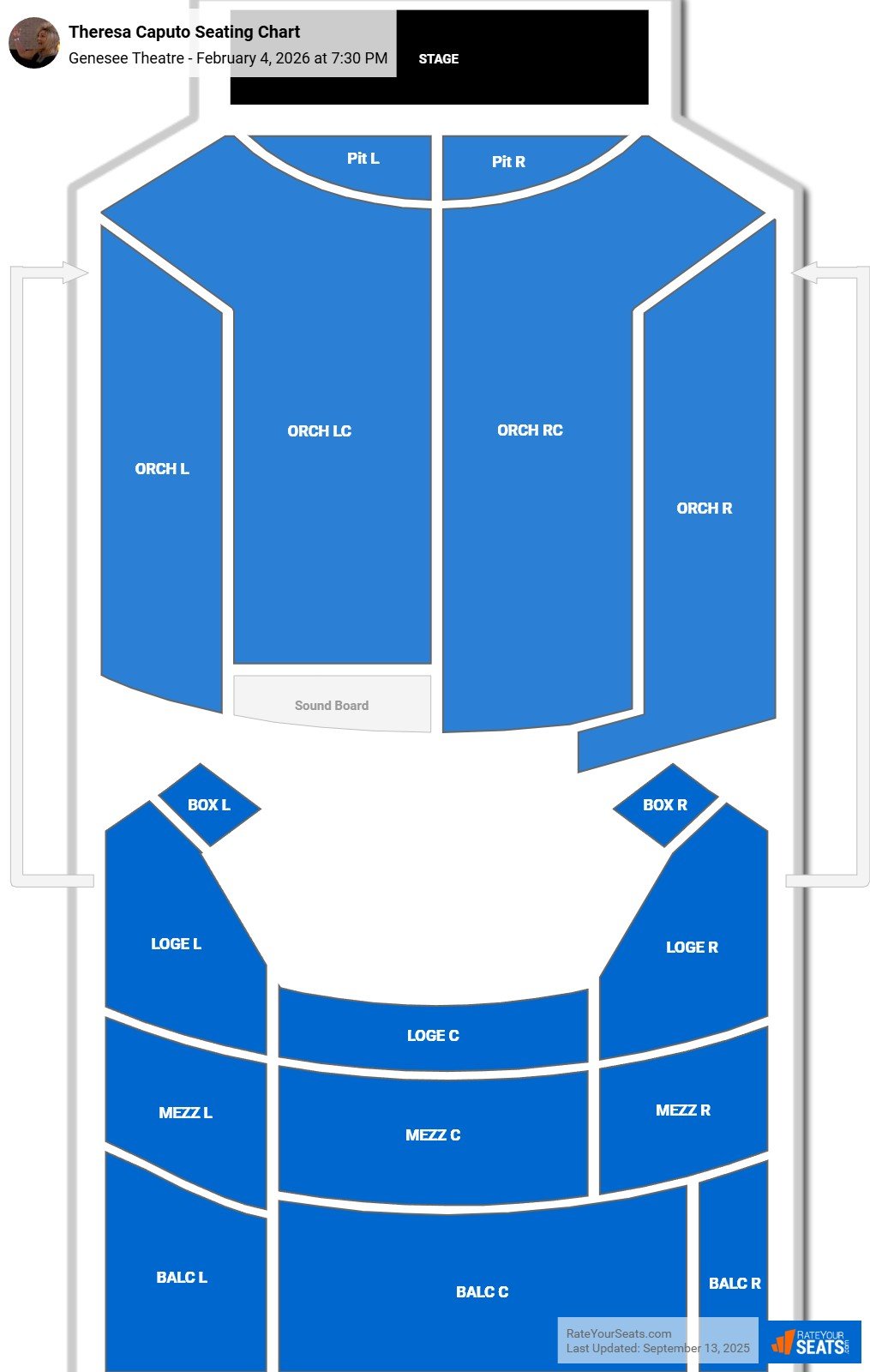 Theresa Caputo seating chart Genesee Theatre