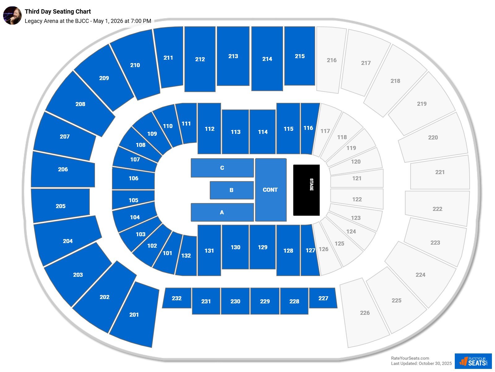 Third Day seating chart Legacy Arena at the BJCC
