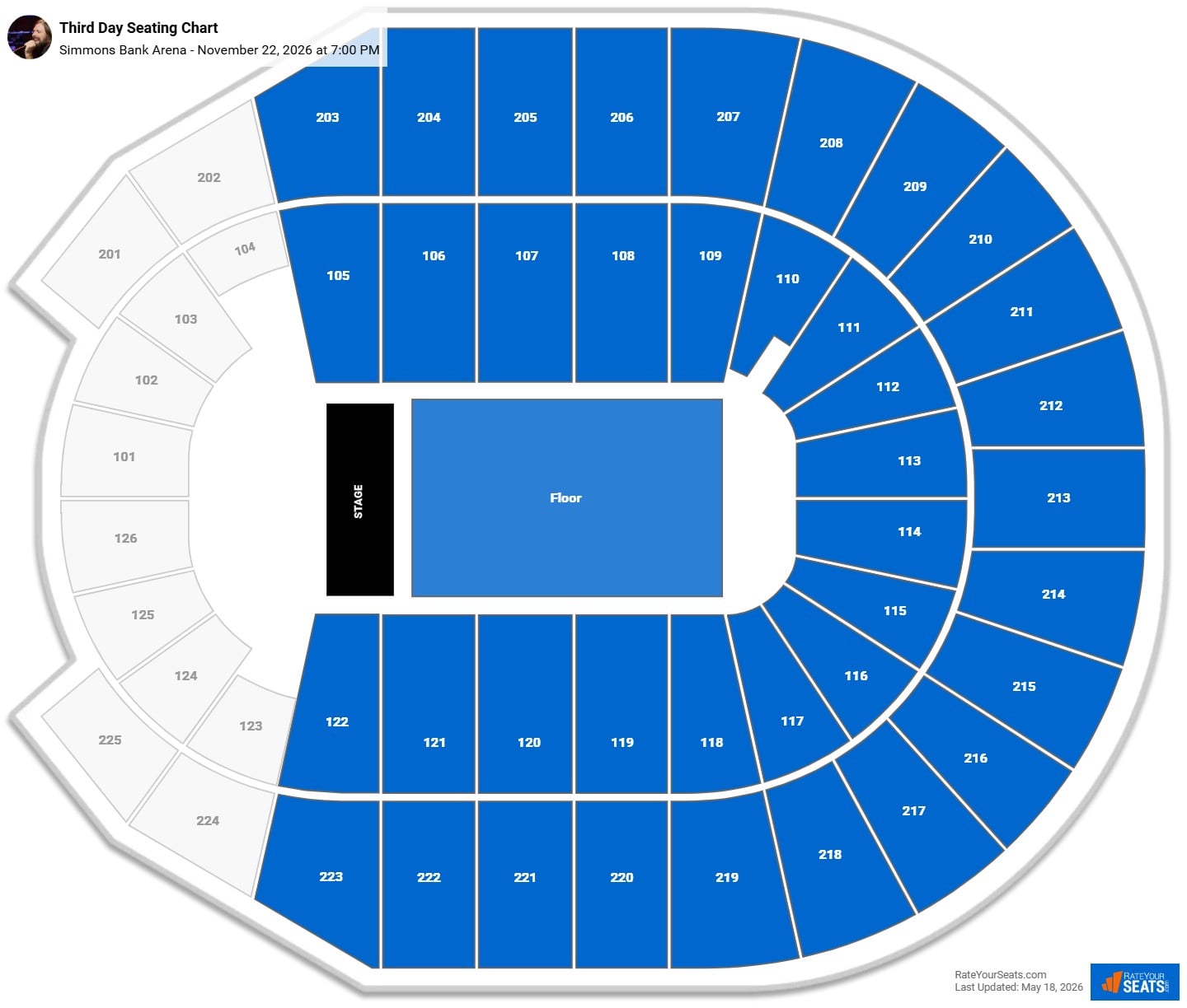 Third Day Seating Chart at Simmons Bank Arena