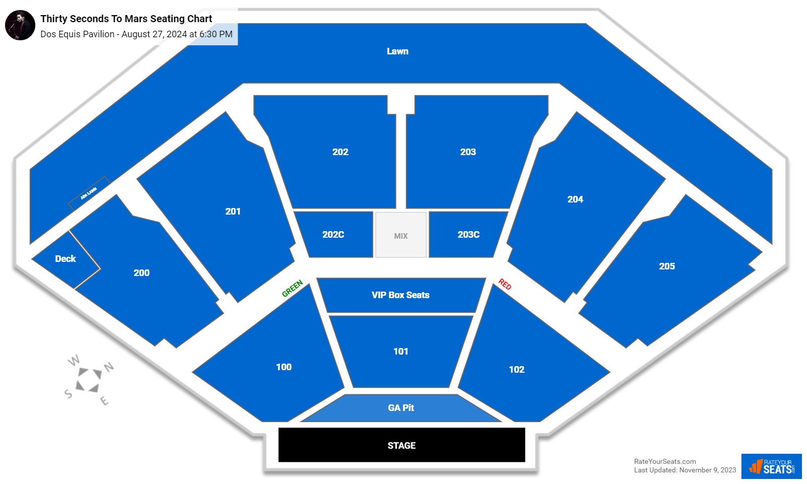 Thirty Seconds To Mars seating chart Dos Equis Pavilion