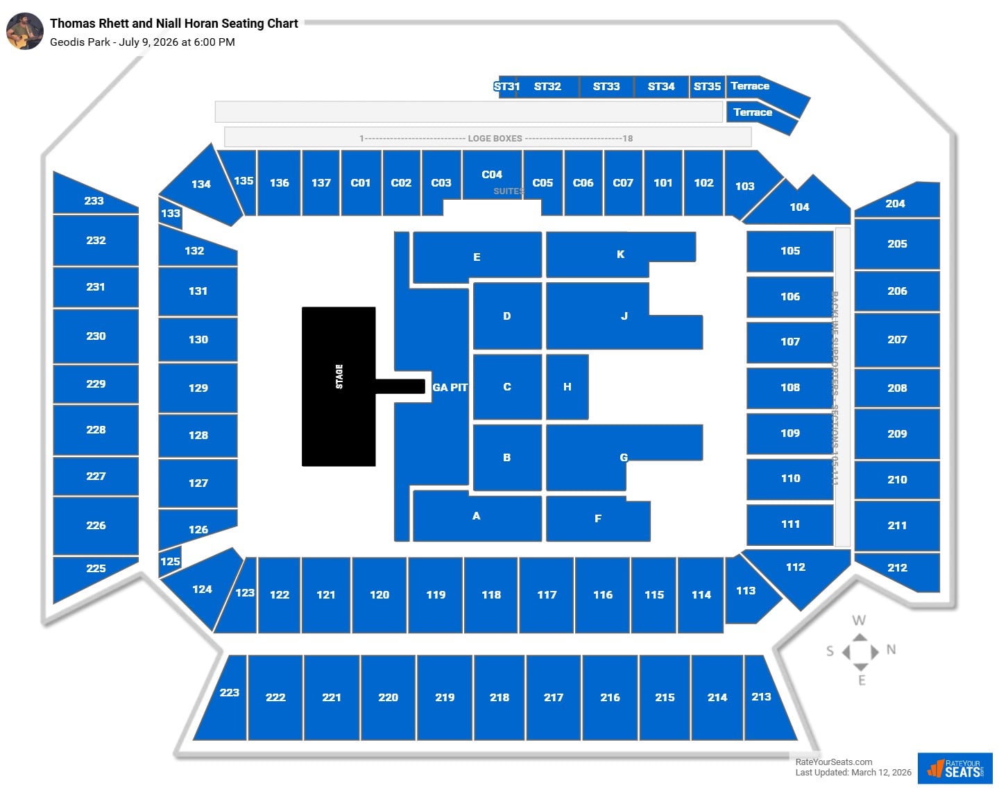 Thomas Rhett and Niall Horan seating chart Geodis Park