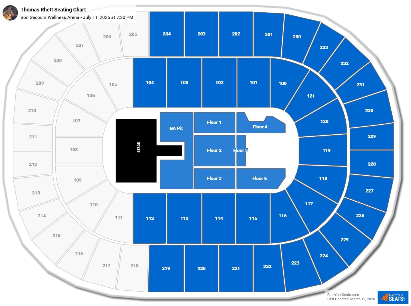 Thomas Rhett seating chart Bon Secours Wellness Arena