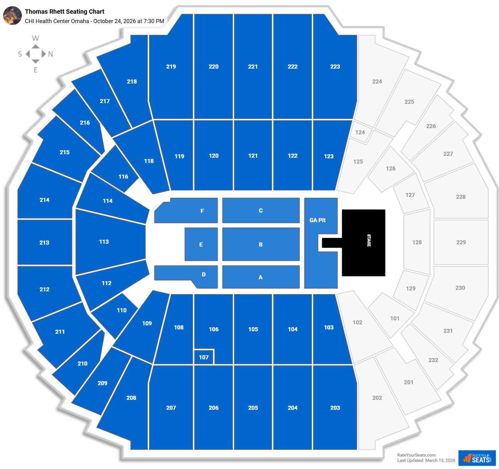 Thomas Rhett seating chart CHI Health Center Omaha