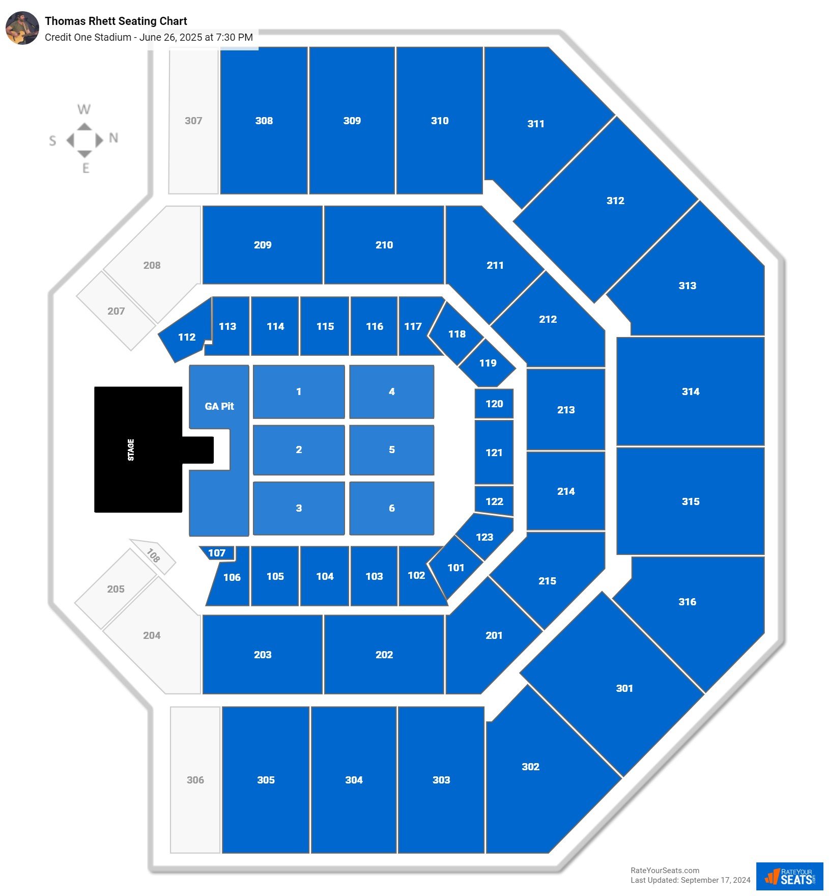 Thomas Rhett seating chart Credit One Stadium