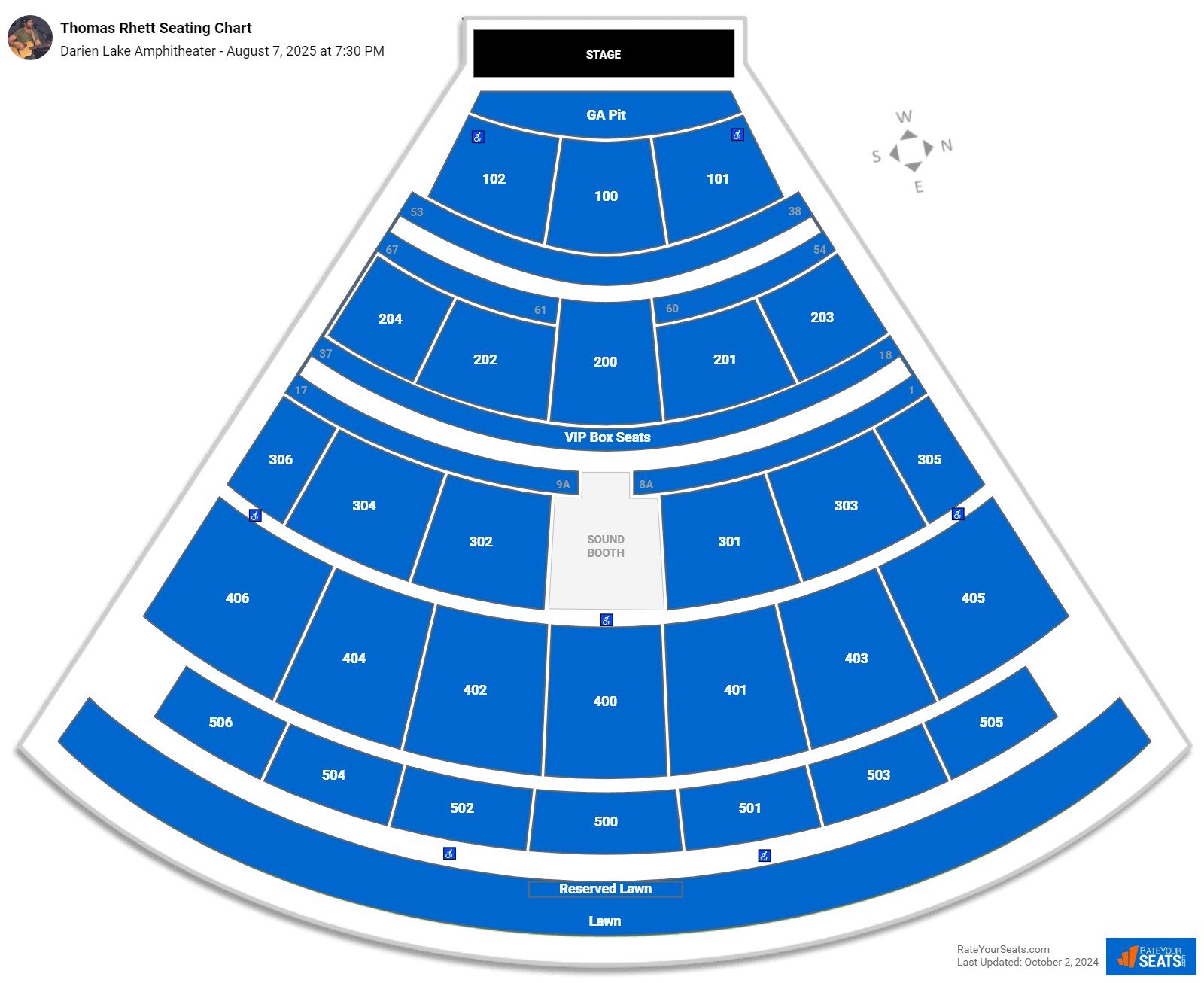 Thomas Rhett seating chart Darien Lake Amphitheater