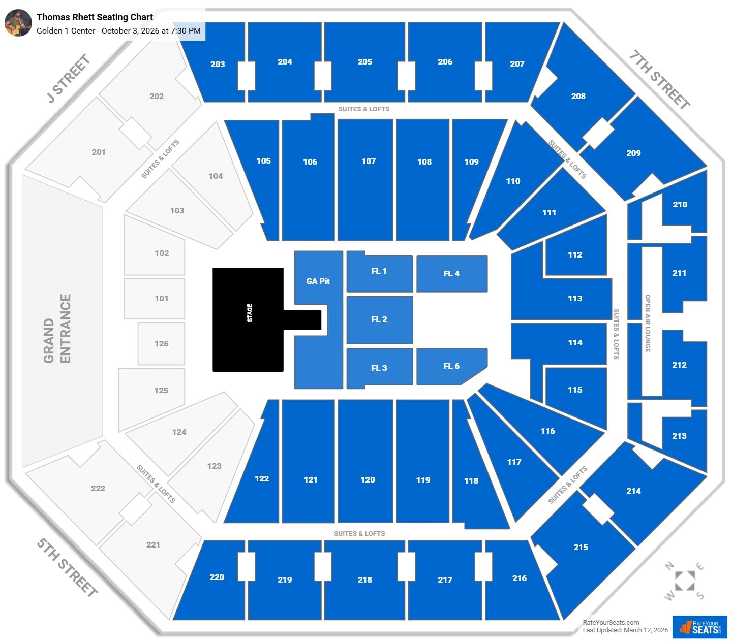 Thomas Rhett seating chart Golden 1 Center
