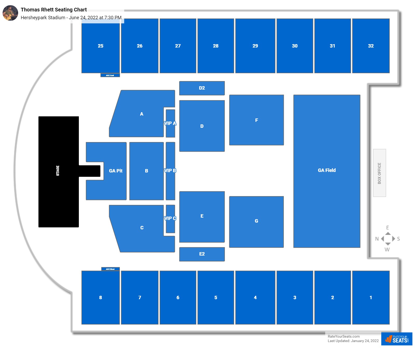 Thomas Rhett seating chart Hersheypark Stadium