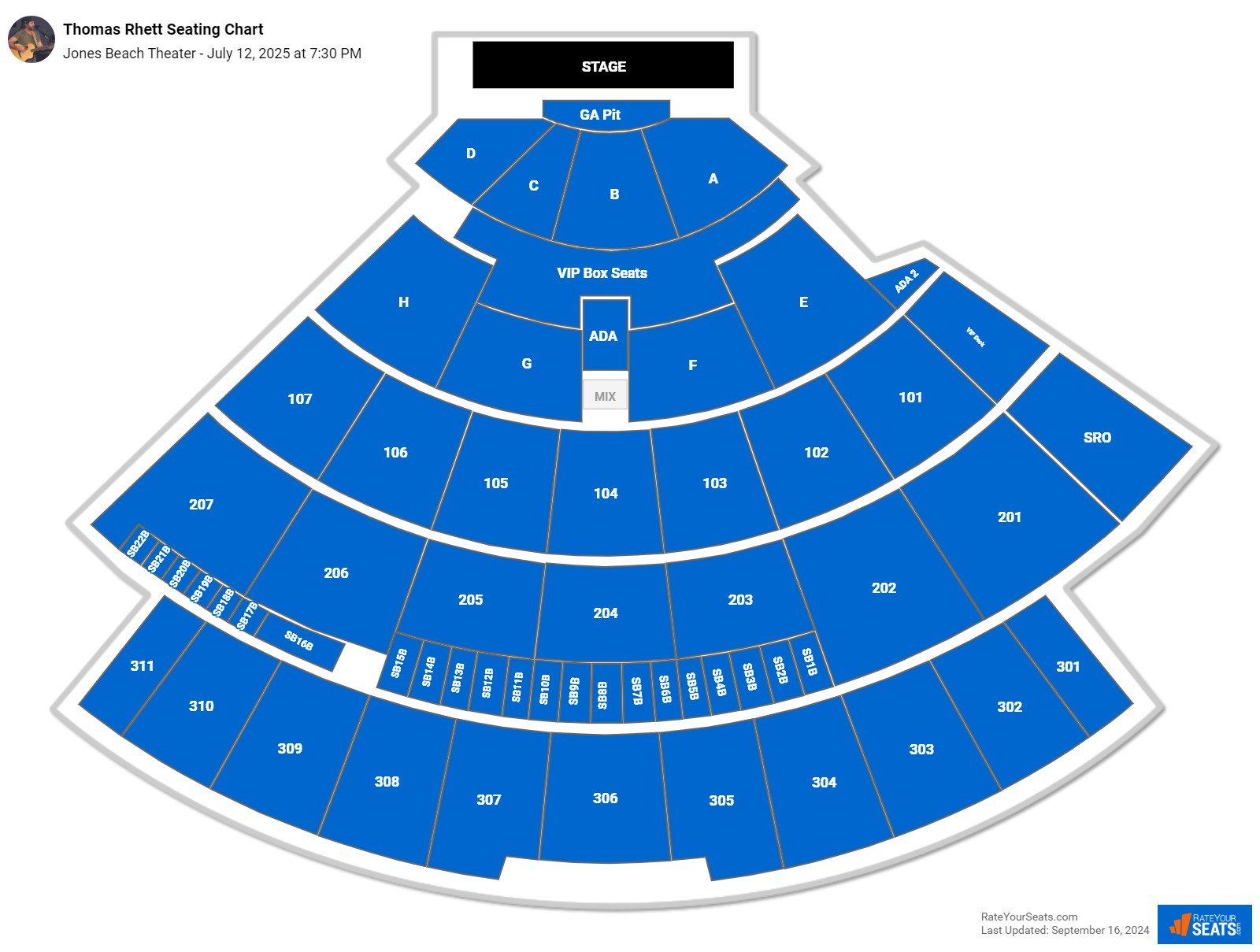 Thomas Rhett seating chart Jones Beach Theater