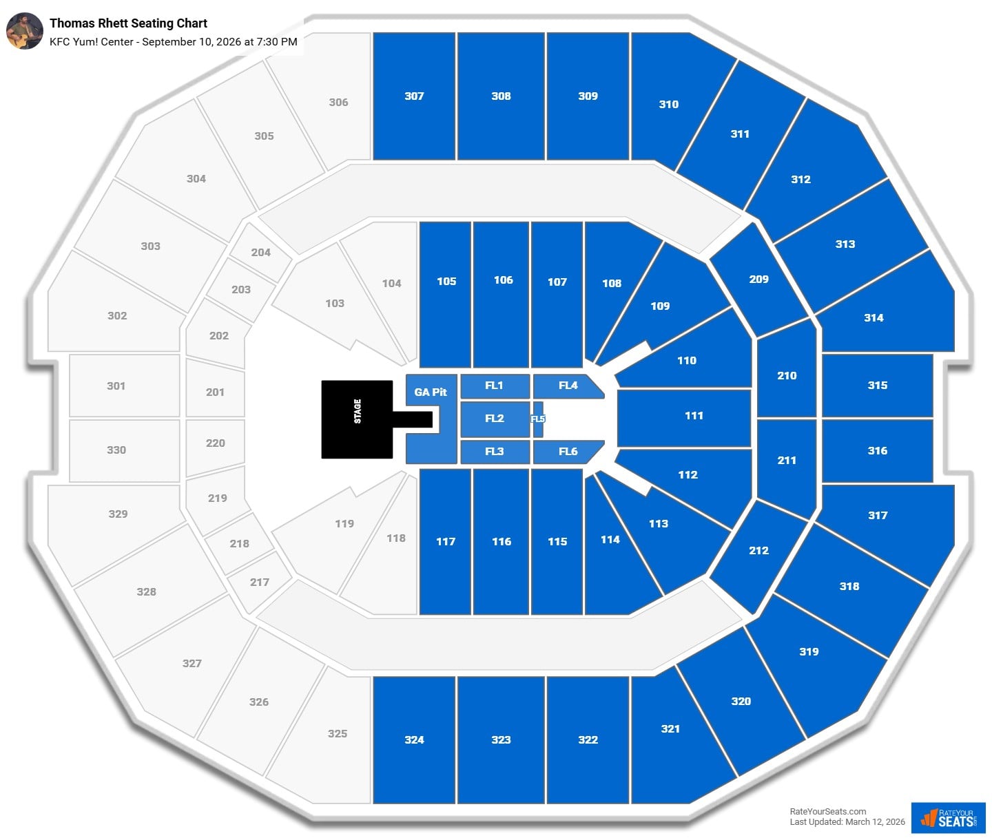 Thomas Rhett seating chart KFC Yum! Center