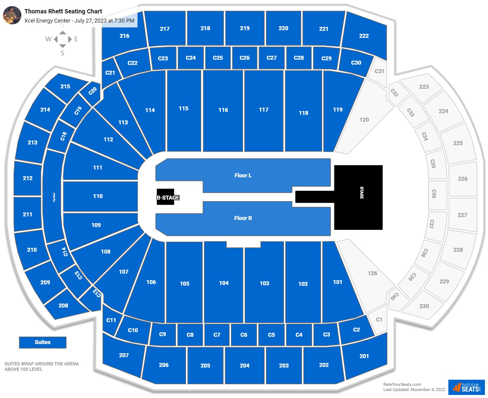 Thomas Rhett seating chart Xcel Energy Center