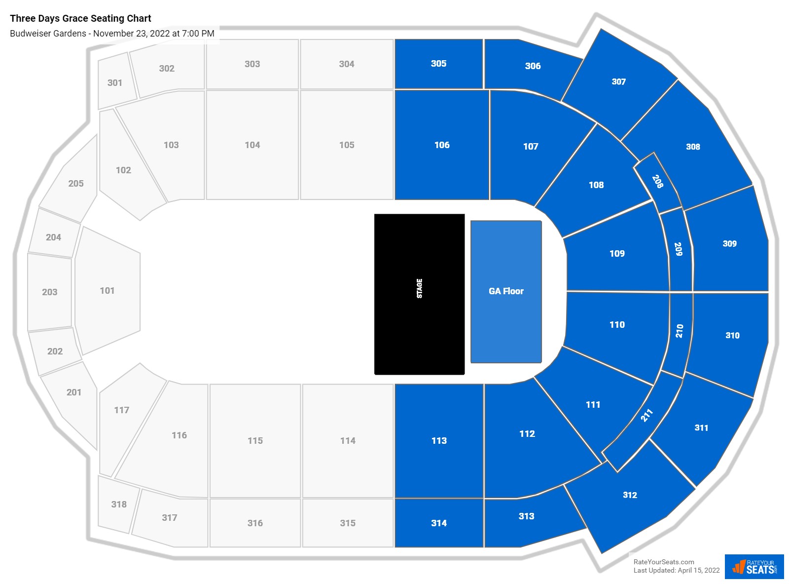 Three Days Grace seating chart Budweiser Gardens