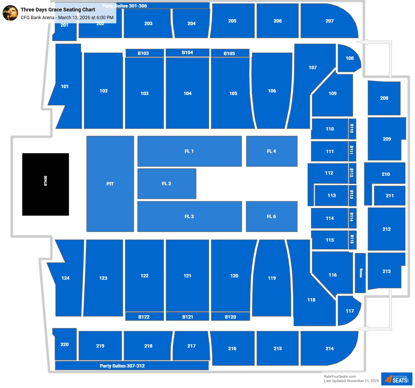 Three Days Grace seating chart CFG Bank Arena