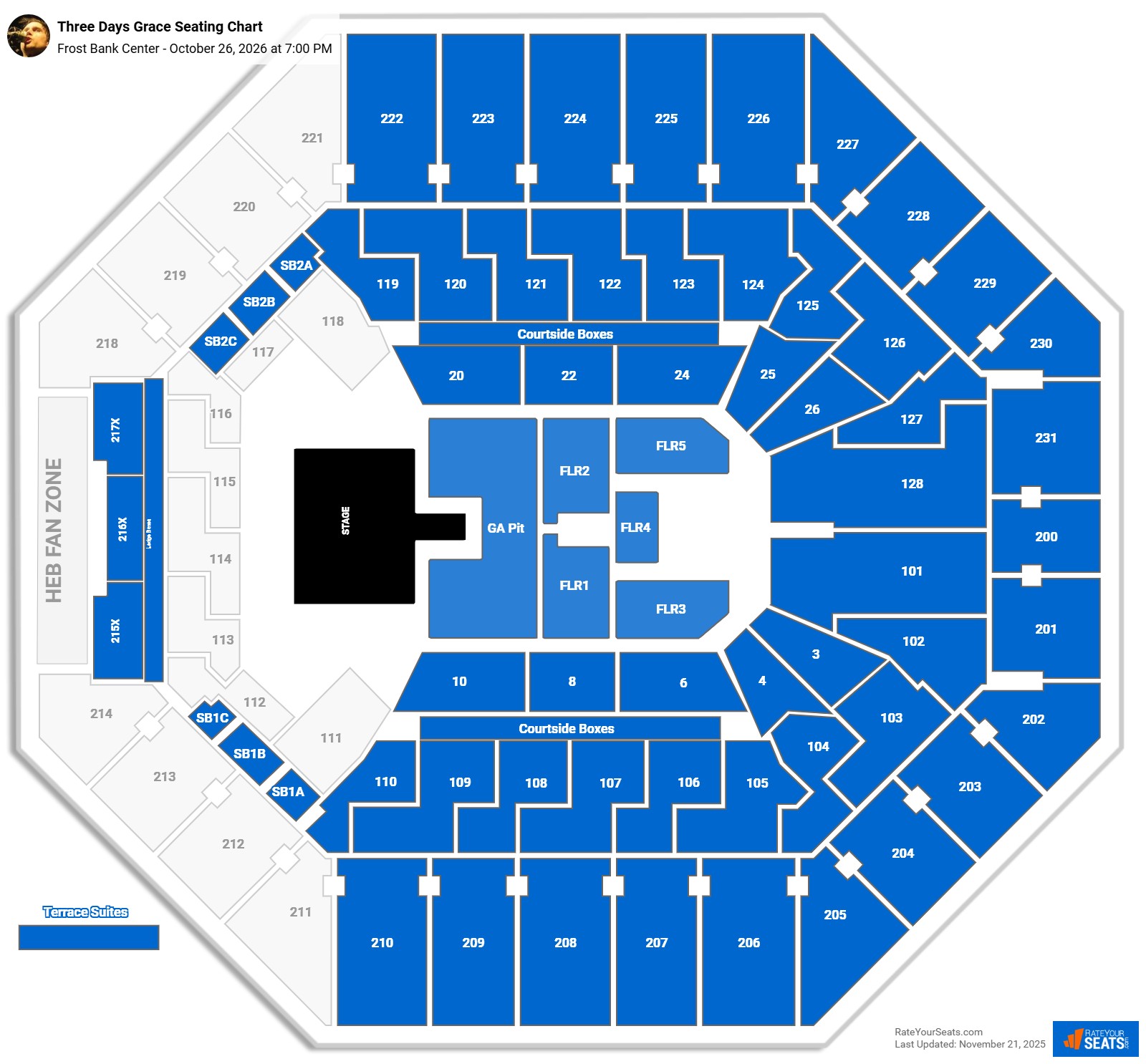 Three Days Grace seating chart Frost Bank Center