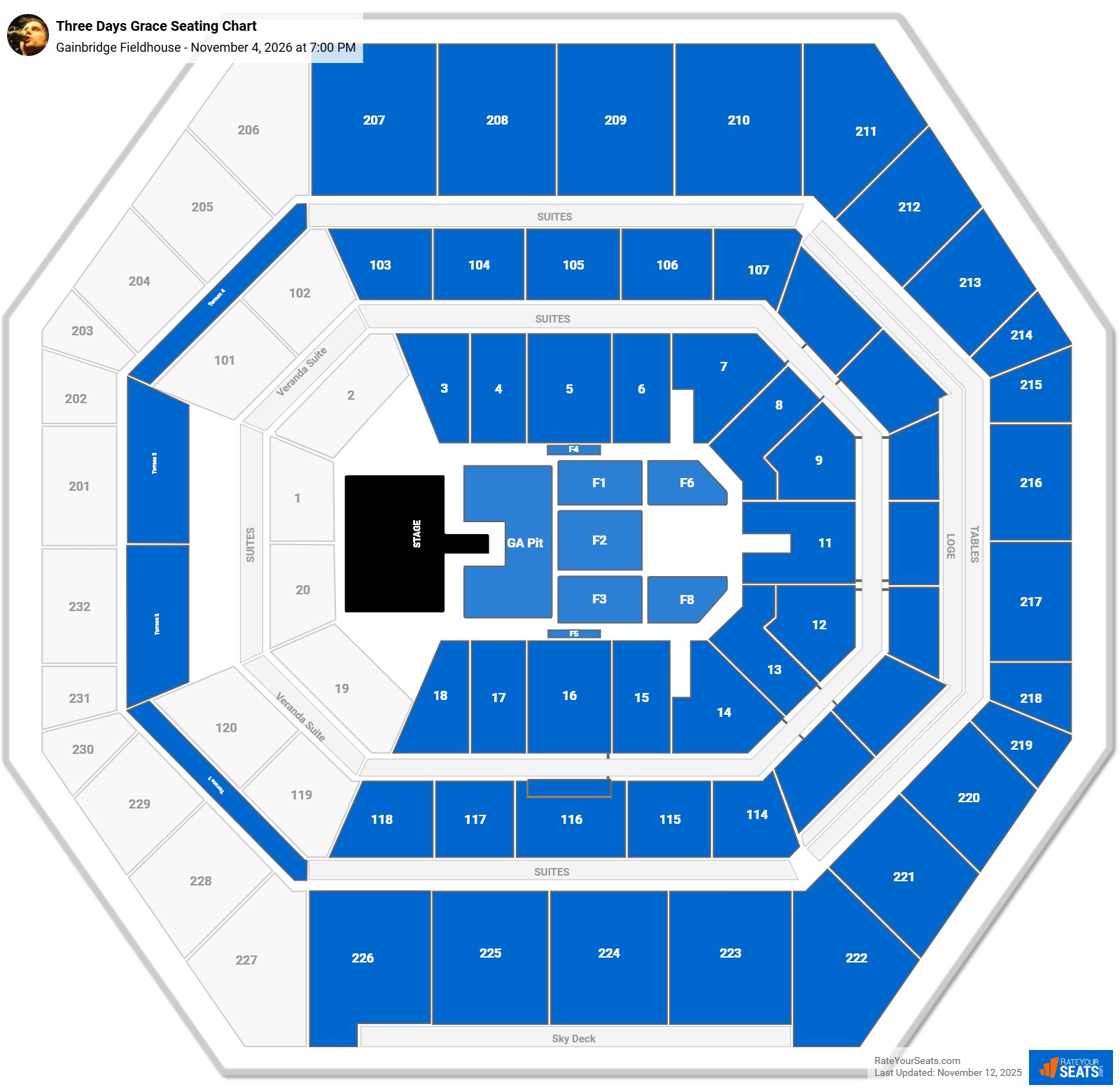 Three Days Grace seating chart Gainbridge Fieldhouse