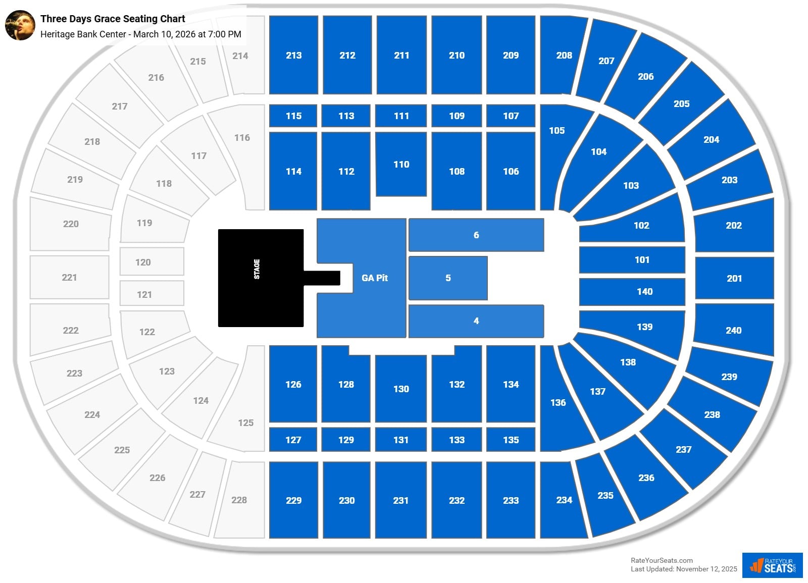 Three Days Grace seating chart Heritage Bank Center