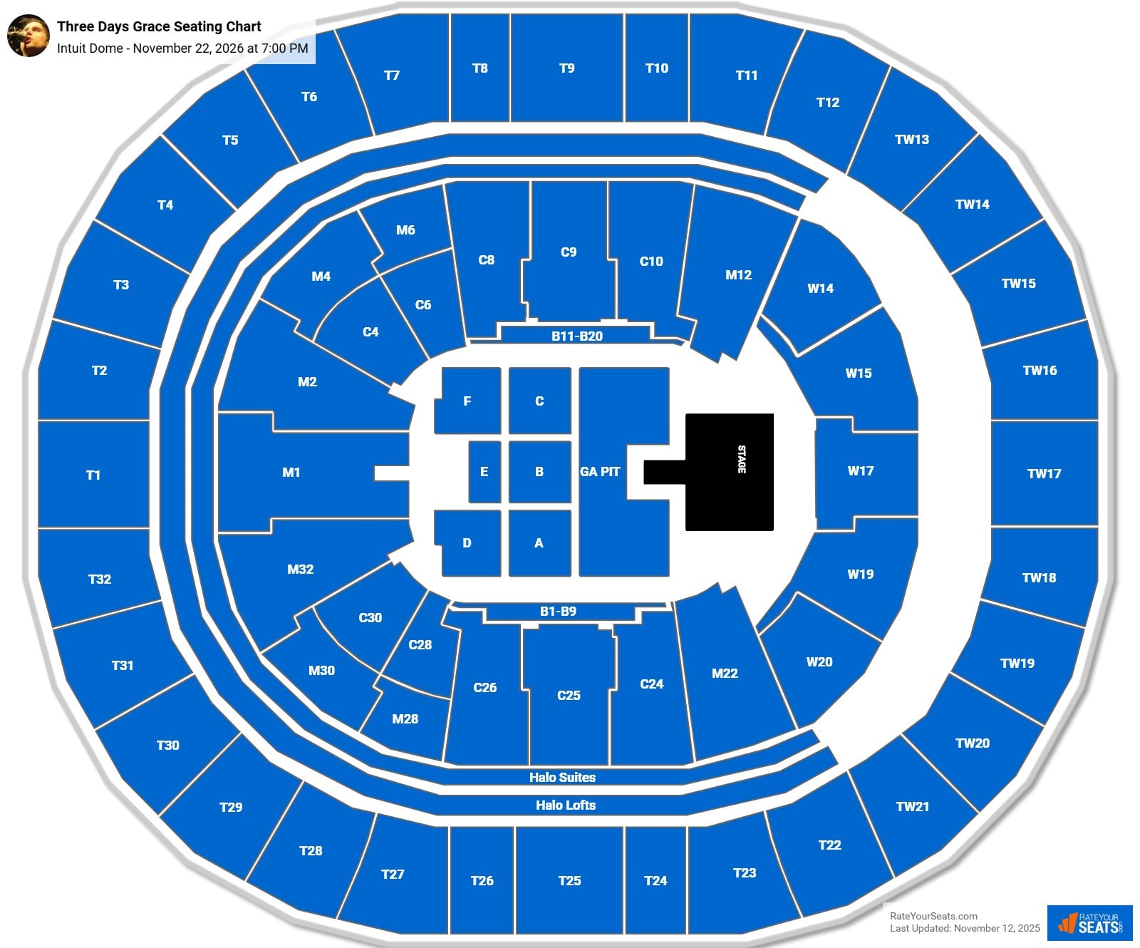 Three Days Grace seating chart Intuit Dome