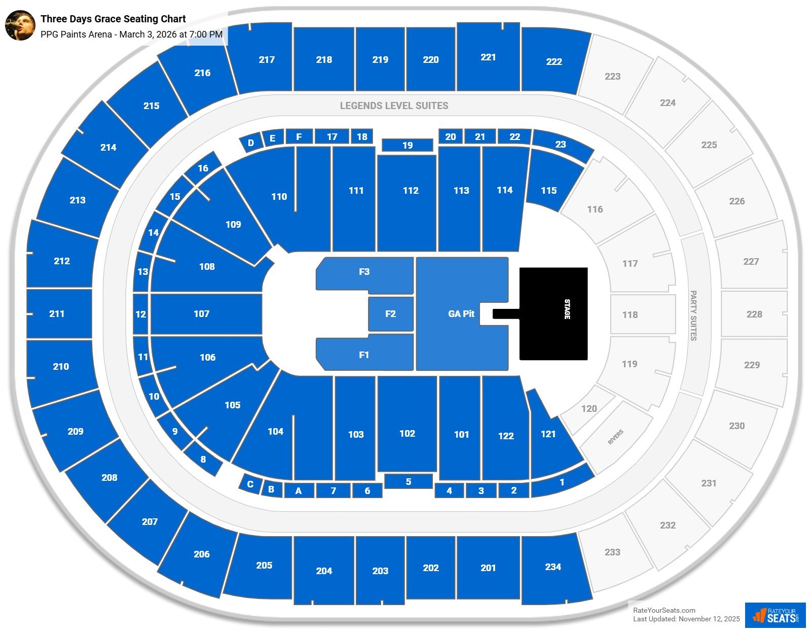 Three Days Grace seating chart PPG Paints Arena