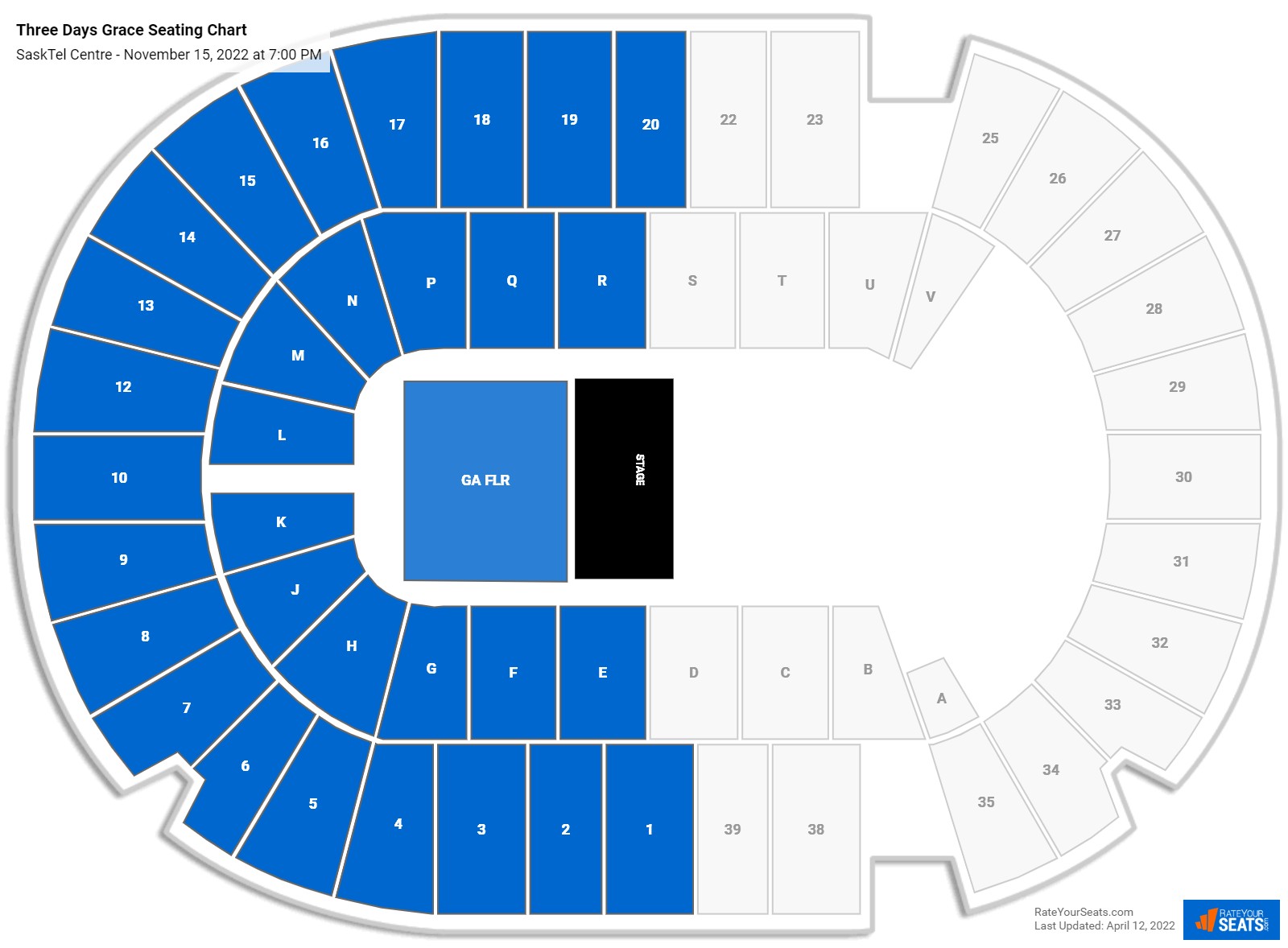 Three Days Grace seating chart SaskTel Centre