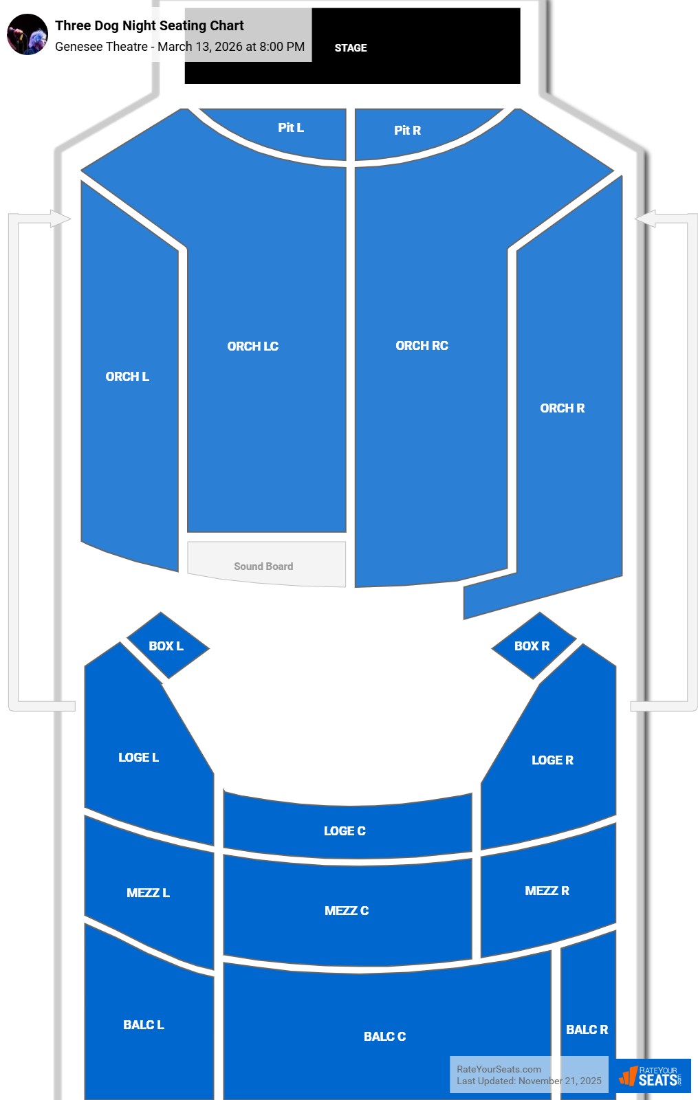 Three Dog Night seating chart Genesee Theatre