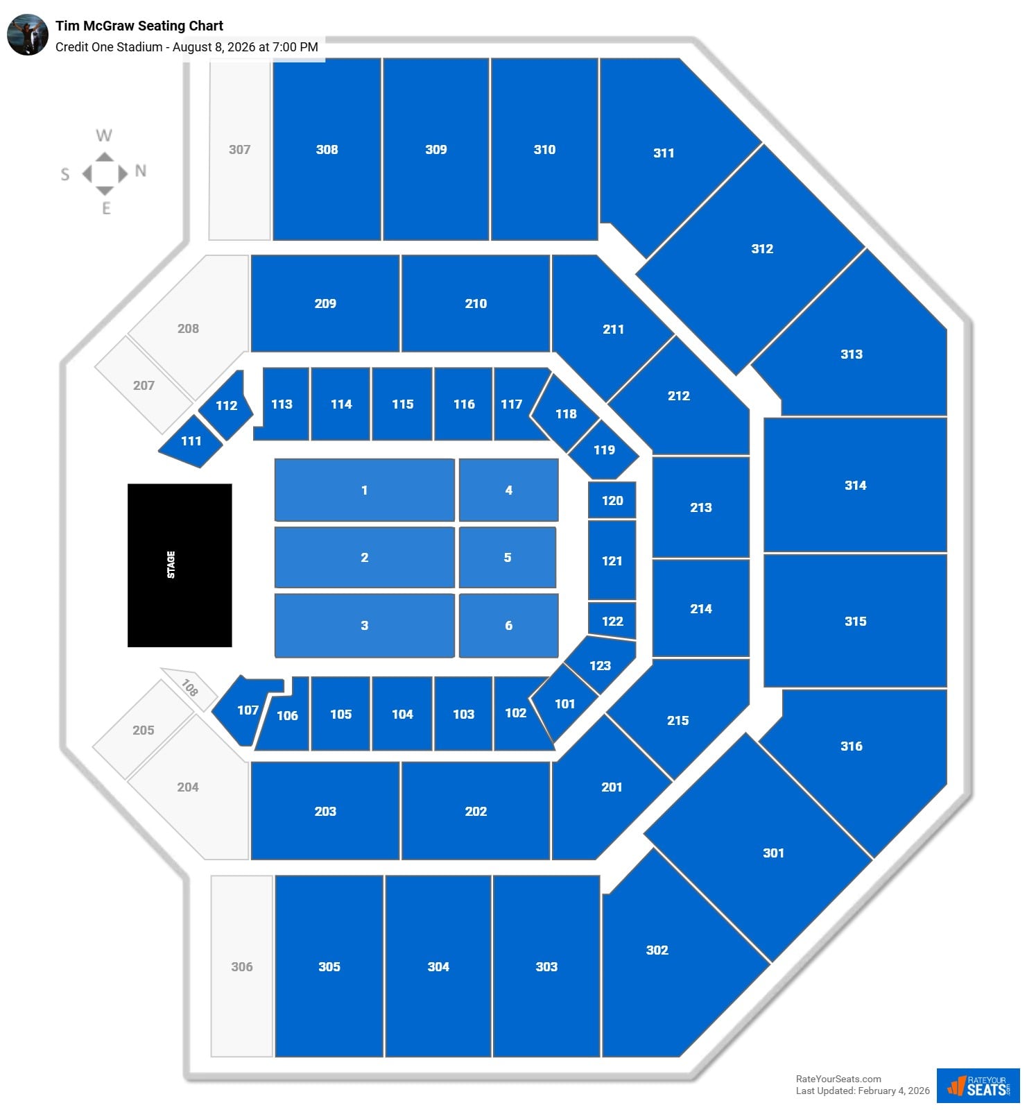 Tim McGraw seating chart Credit One Stadium