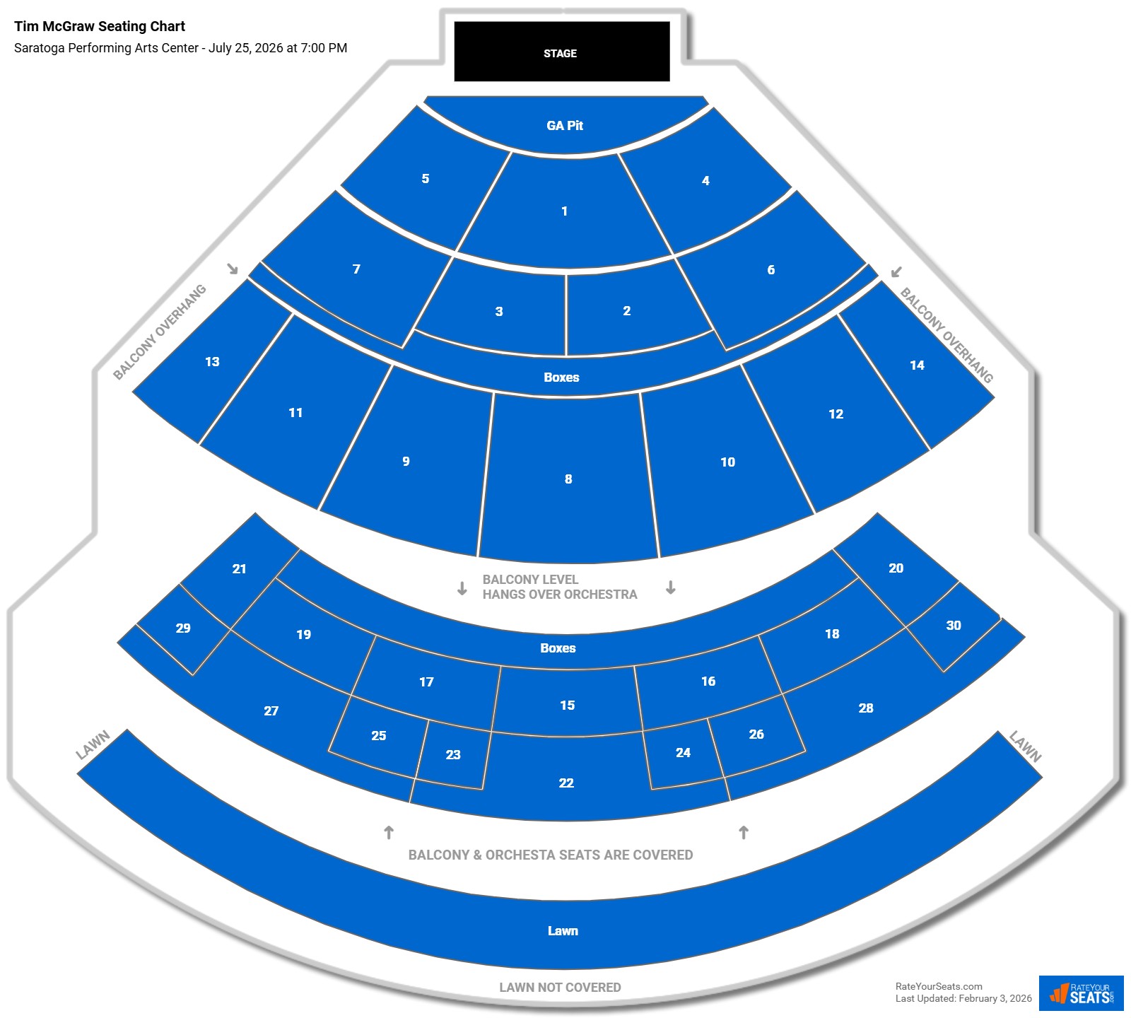 Tim McGraw seating chart Saratoga Performing Arts Center