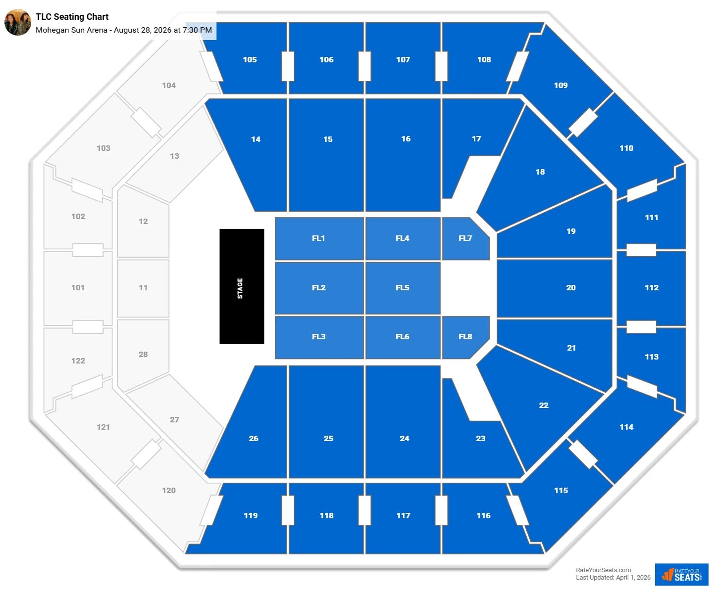 TLC seating chart Mohegan Sun Arena