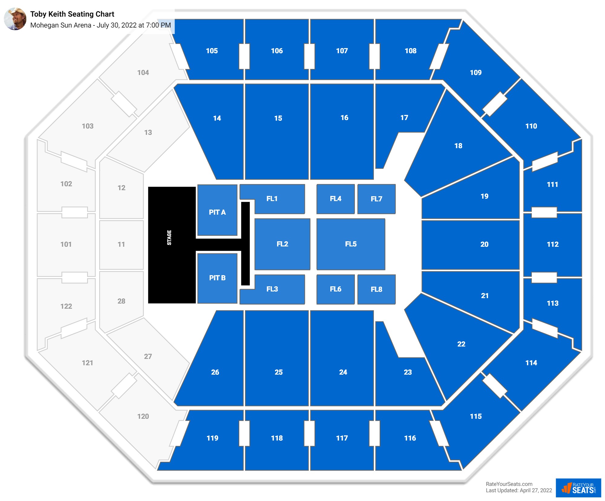 Toby Keith seating chart Mohegan Sun Arena