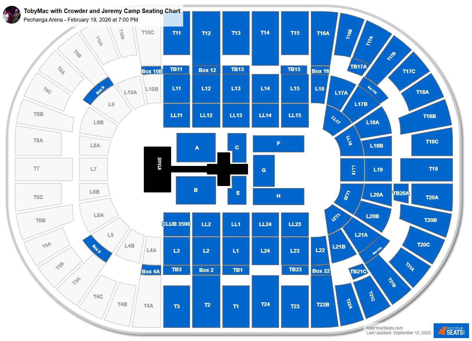 TobyMac with Crowder and Jeremy Camp seating chart Pechanga Arena