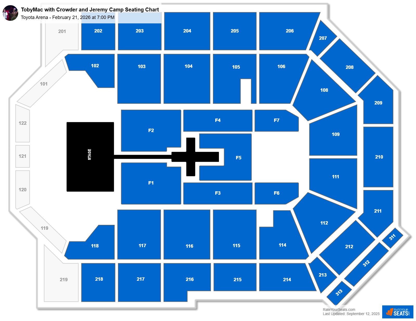TobyMac with Crowder and Jeremy Camp seating chart Toyota Arena